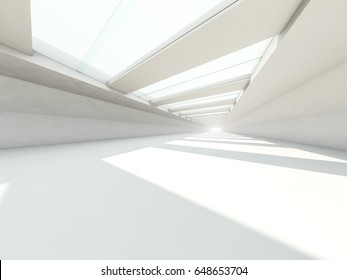 Abstract Modern Architecture Background, Empty White Open Space Interior. 3D Rendering