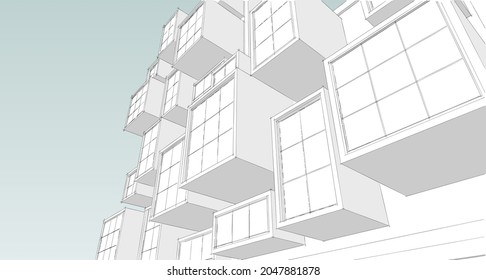 abstract modern architecture modular facade 3d illustration