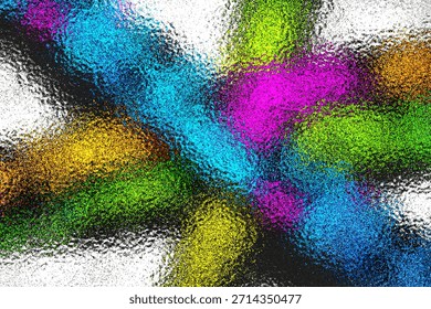 An abstract, modern background pattern with a dynamic blend of vibrant primary and secondary colors, including blue, pink, green, and yellow The surface features a distinct digital frosted glass or