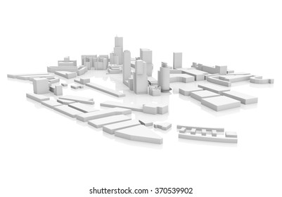 Abstract Modern Cityscape 3d Model Isolated On White Background