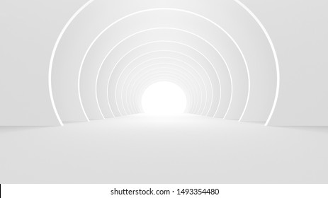 Abstract, Modern Empty White Round Background - 3D Illustration 