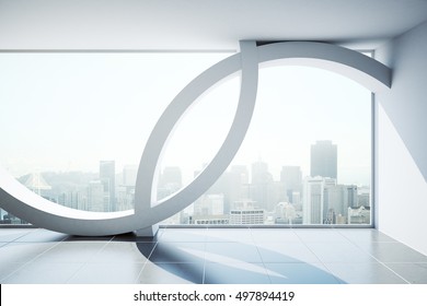 Abstract Modern Interior With City View And Daylight. 3D Rendering