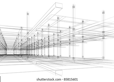 Abstract Modern Office Architecture Design In 3D Wire-frame