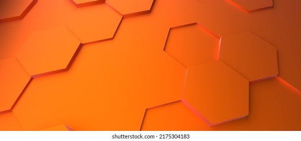 Abstract Modern Orange Hexagon Background, 3d Rendering, Stylish Header Or Backdrop
