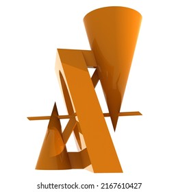 Abstract Modern Sculpture. Design With Cones And Parallelogram. 3D Rendering.