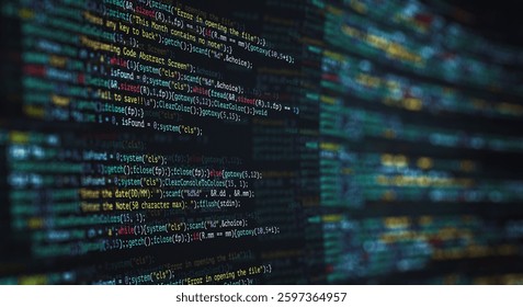 Abstract Modern tech of Programming code screen developer. C Programming Language of Computer script and Technology background of software.