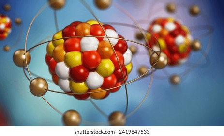 Abstract molecule model consisting of colored spheres. 3D illustration.