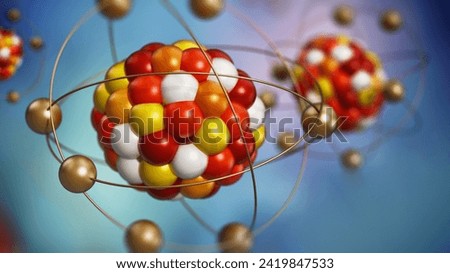 Abstract molecule model consisting of colored spheres. 3D illustration.