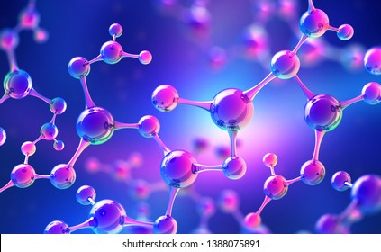 Abstract molecule model. Scientific research in molecular chemistry. 3D illustration on a pearl blue background