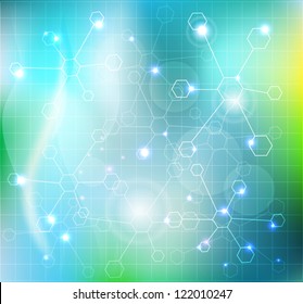 Abstract molecules wallpaper, medical background. Beautiful blue color combination with transparent molecules and lights.