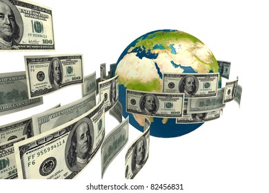 Abstract Money Flying Around The World