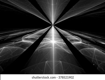 Abstract monochrome background - computer-generated dark image glass or metal surface with perspective and light effect. Fractal technology black and white background. For web-design, covers, posters.