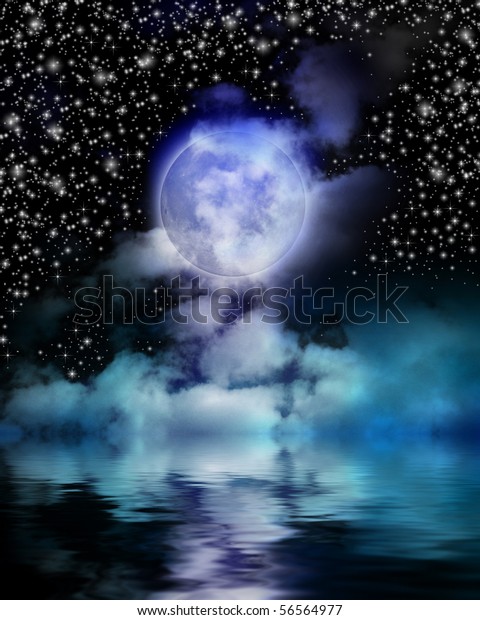 Abstract moon, star and\
water