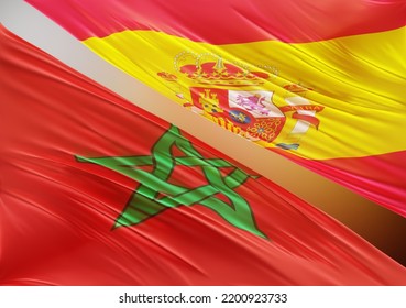 Abstract Morocco Flag, Next To Spain Flag 3D Render(3D Artwork)