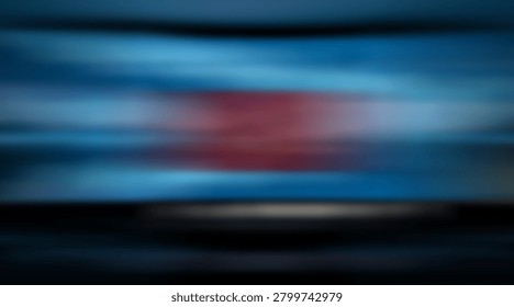Abstract motion background with vibrant blue and red hues featuring smooth horizontal streaks and a dark reflective floor for modern digital design projects