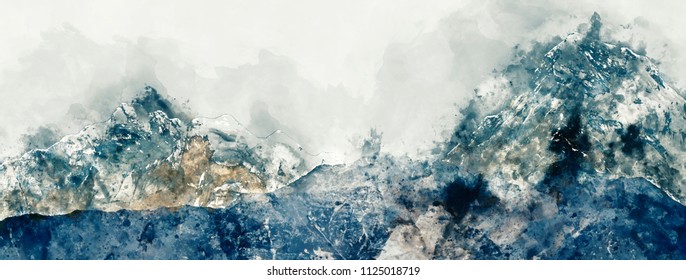 Abstract Mountain Range, Digital Watercolor Painting 