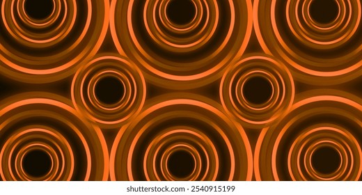 Abstract mozaic neon ring background, modern technology background, repetitive circular glowing neon effect background 