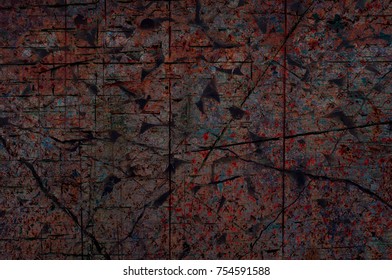 Abstract multicolor grunge background with abstract colored texture. Various color pattern elements. Old  vintage scratches, stain, paint splats, brush strokes, dots, spots. Weathered wall backdrop