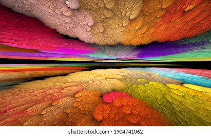 Abstract multi-colored surreal fractal landscape. Computer generated image. Fantastic landscape from other worlds.