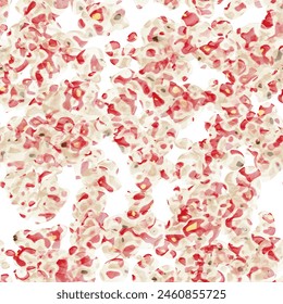Abstract multicolored veil or net fish textured brush strokes. Shell shapes. Lava red, desert sand, jasmine yellow, chocolate brown colors on the white background. Seamless hand drawn pattern. Ilustrasi Stok