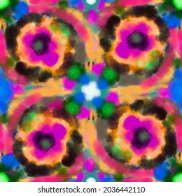 Abstract multicolours rainbow spiral hippie tie dye fabric pattern 