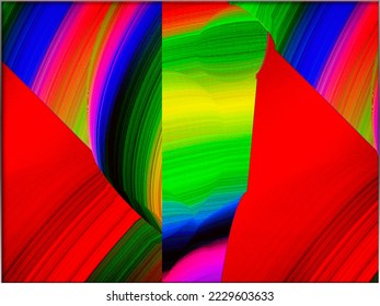 Abstract, Multiple Shapes and Colours. Red. Green and Blue, within a Border