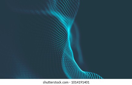  Abstract Music Background. Big Data Particle Flow Visualisation. Science Infographic Futuristic Illustration. Sound Wave. Sound Visualization