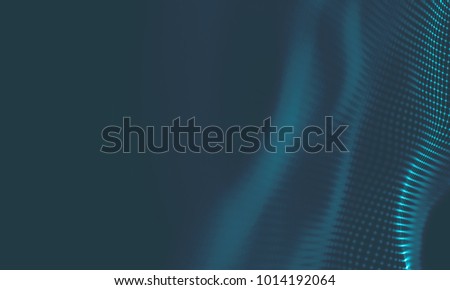  Abstract Music background. Big Data Particle Flow Visualisation. Science infographic futuristic illustration. Sound wave. Sound visualization