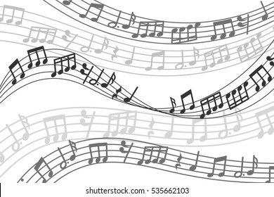 Abstract musical background with music notes and sound wave. Musical melody with treble clef illustration. - Powered by Shutterstock