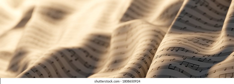 Abstract musical notes background; art concepts, original 3d rendering, RF illustration