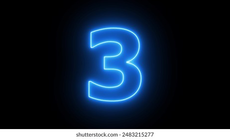 Abstract neon countdown 3 number illustration background.