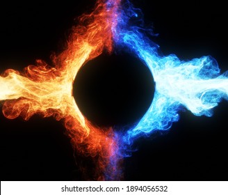 Abstract Neon Flame, Smoke And Plasma Effect Around A Circle. Perfect For Logo Placement Or Content Reveal. Fume Exploding Outward. Smoke And Eclipse Visual Effect. 3D Render