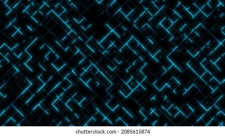 Abstract Neon Glow Lines, Stripes And Dots Runn On Grid. Futuristic Tech Background. 3d Render