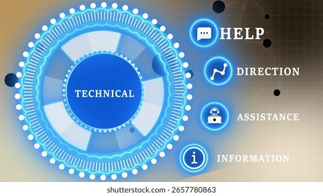 Abstract neon glowing Technical support. Customer help. Business and technology illustration.