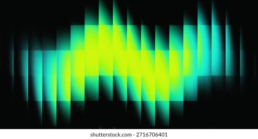 Abstract neon gradient background with layered vertical light bars and subtle motion blur. Bright yellow and teal glow on deep black creates futuristic luminous composition for technology, music visuals and digital design themes.