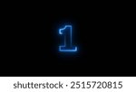 Abstract Neon text 1 number countdown timer background. Glowing neon number one icon.