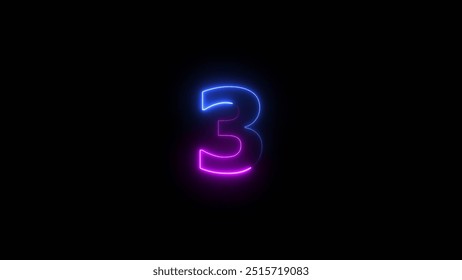 Abstract Neon text 3 number countdown timer background. Glowing neon number three.