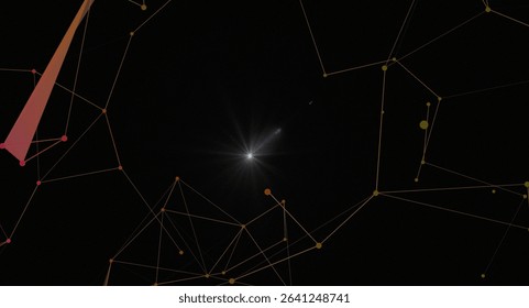 Abstract Network Connection with Bright Central Light on Black Background