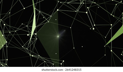 Abstract Network Connection with Light Burst on Dark Background Design