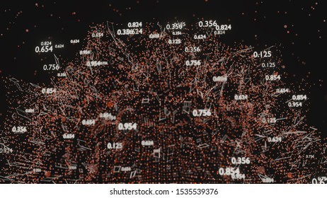 Abstract network of lines and random numbers. Business data. 3D illustration