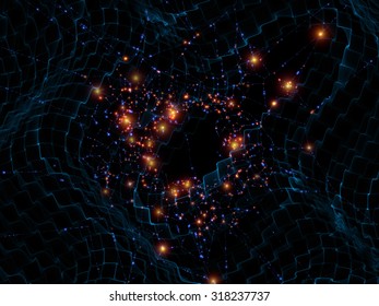 Abstract Network series. Composition of lights, strands and fractal forms on the subject of science, technology and networking
