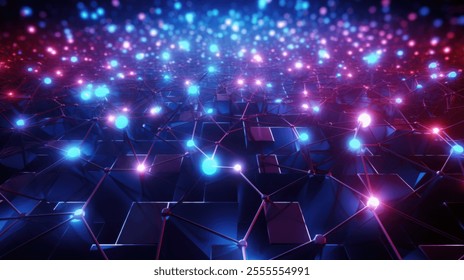Abstract Network Showing Interconnected Nodes and Data Flow
