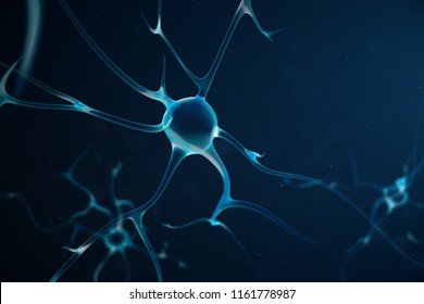 Abstract neuron cells with link knots. Synapse and neuron cells sending electrical chemical signals. Neuron of Interconnected neurons with electrical pulses, 3D illustration