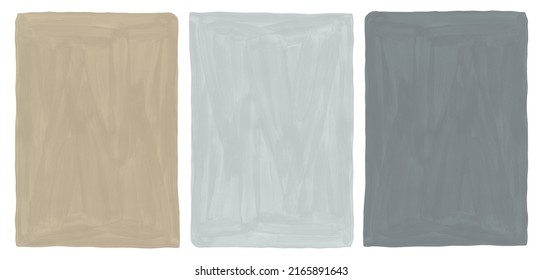 Abstract Neutral Background Set In Beige, Grey, Blue Colors. Hand Painted Textured Gouache Templates. Art Texture With Paint Brush Strokes. Modern Frame Painting For Posters, Cards, Social Media, Etc.