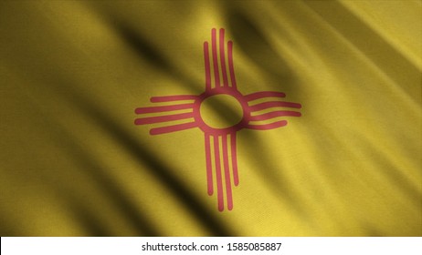 Abstract of New Mexico state's flag waving in the wind. Animation. The flag of the U.S. state of New Mexico consists of a red sun symbol of the Zia on a field of yellow.