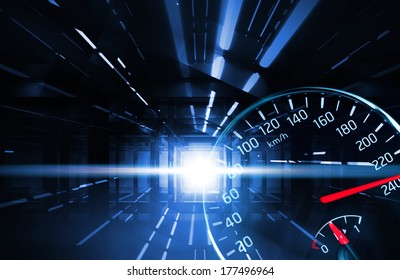 Abstract night racing illustration with neon lights and speedometer - Powered by Shutterstock