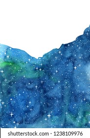 Abstract Night Sky And Star Watercolor Hand Painting Background.