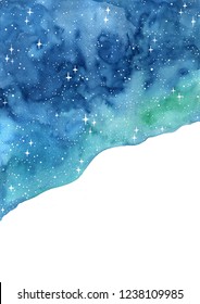 Abstract Night Sky And Star Watercolor Hand Painting Background.