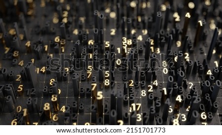 Abstract Numbers background - Technology, Mathematical, Numbers concept. 3d rendering