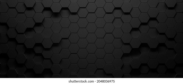 Abstract octagons dark 3d background.Black geometric background for design. 3d illustration